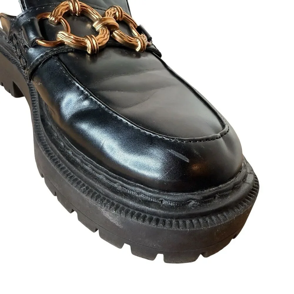 Circus By Sam Edelman Elena Mules Size 10 Chunky Lug Sole Black Gold Slip On